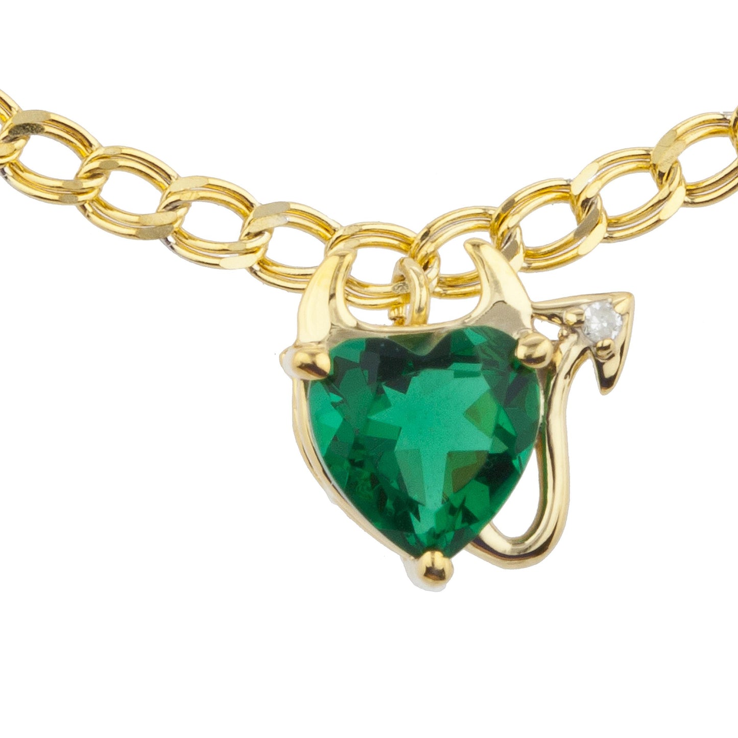 14Kt Yellow Gold Plated Emerald & Diamond Devil Heart Bracelet