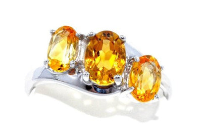 2 Ct Citrine Oval Ring .925 Sterling Silver Rhodium Finish