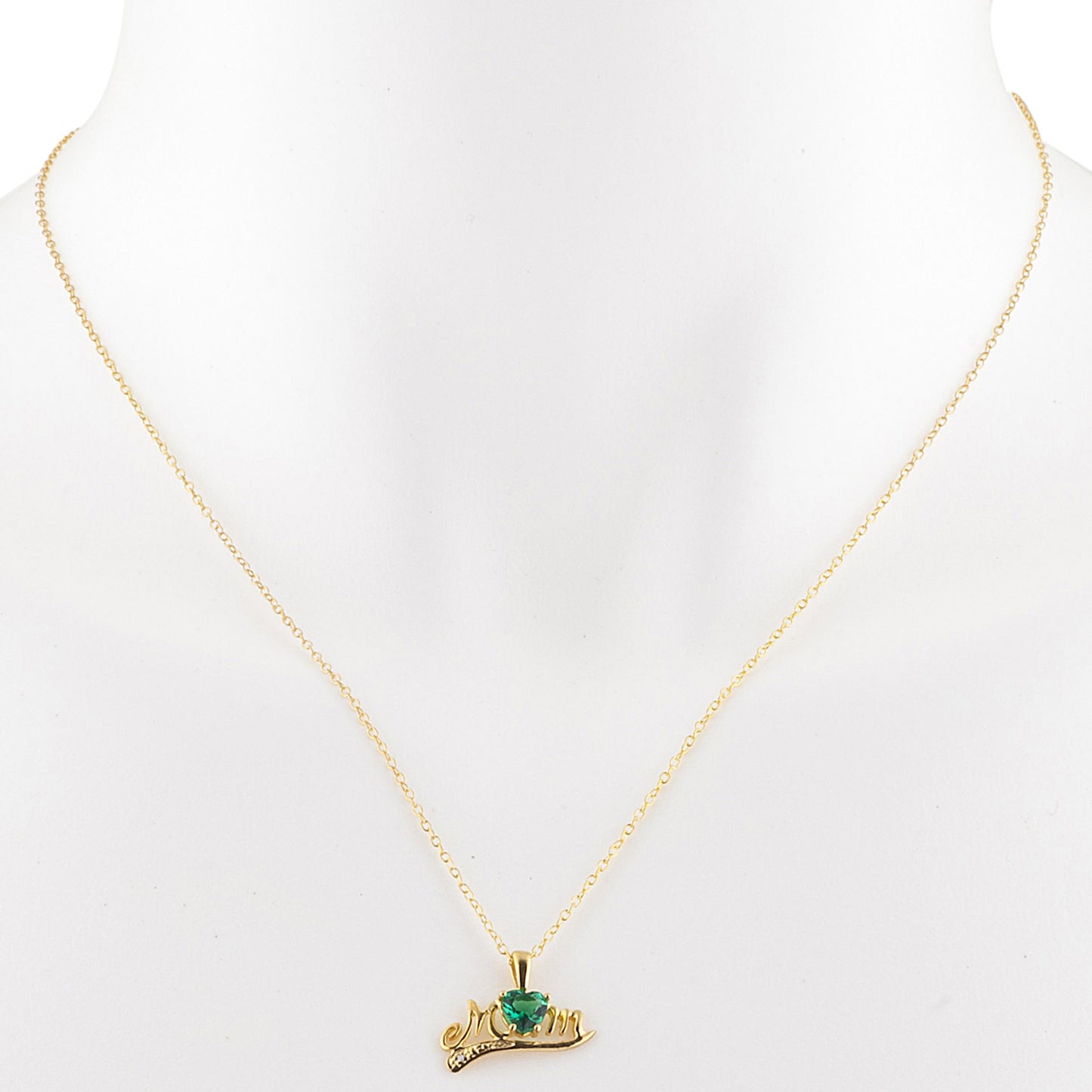 14Kt Yellow Gold Plated Emerald & Diamond Heart Mom Pendant