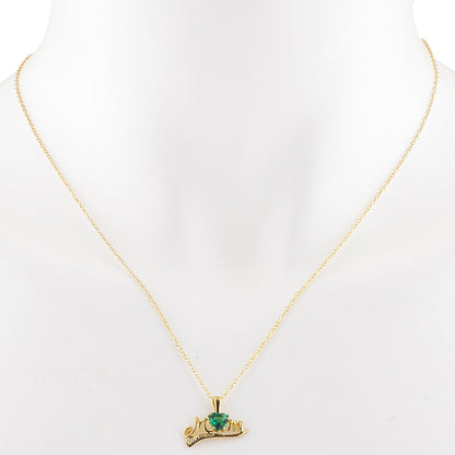 14Kt Yellow Gold Plated Emerald & Diamond Heart Mom Pendant