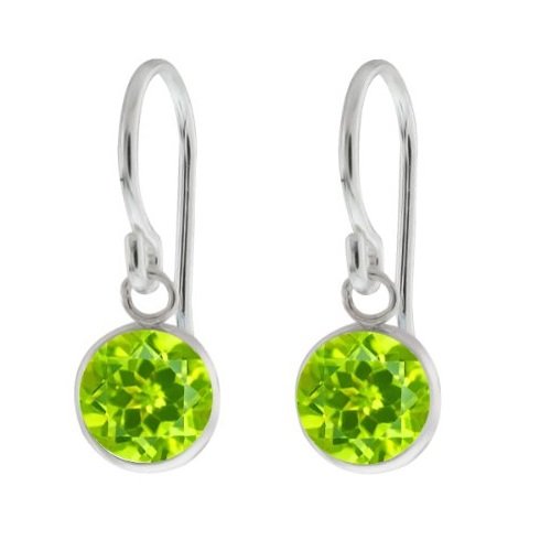 1 Ct Peridot Round Bezel Dangle Earrings .925 Sterling Silver