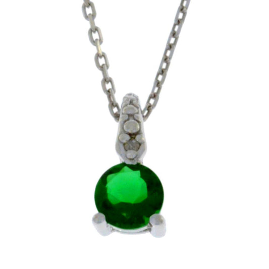 0.50 Ct Emerald & Diamond Round Pendant .925 Sterling Silver Rhodium Finish