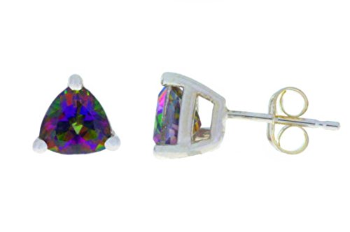 2 Ct Mystic Topaz Trillion Stud Earrings 14Kt White Gold