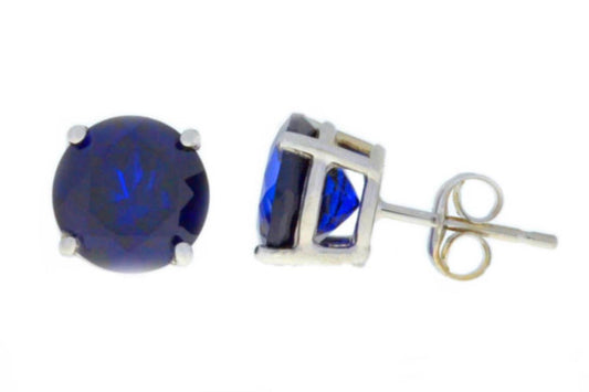 4 Ct Blue Sapphire Round Stud Earrings .925 Sterling Silver