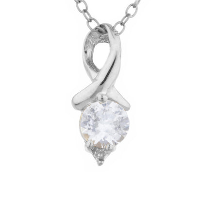 14Kt Gold White Sapphire & Diamond Round Design Pendant Necklace