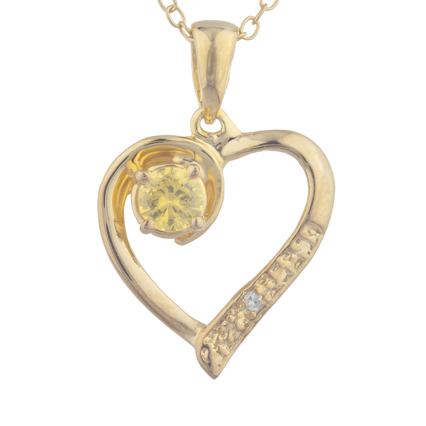 14Kt Yellow Gold Plated Yellow Citrine & Diamond Heart Pendant