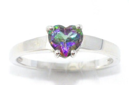 1 Ct Mystic Topaz Heart Ring .925 Sterling Silver Rhodium Finish