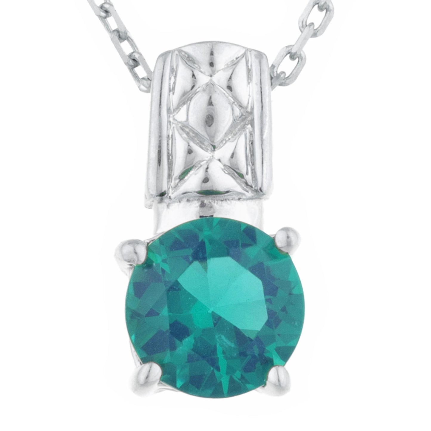 1 Ct Emerald Round Design Pendant .925 Sterling Silver