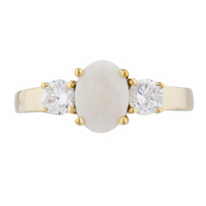 14Kt Gold Genuine Opal & Zirconia Oval Ring