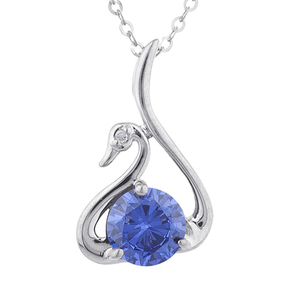 Tanzanite & Diamond Swan Pendant .925 Sterling Silver