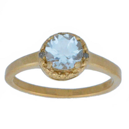 14Kt Rose Gold Plated Genuine Aquamarine & Diamond Round Ring