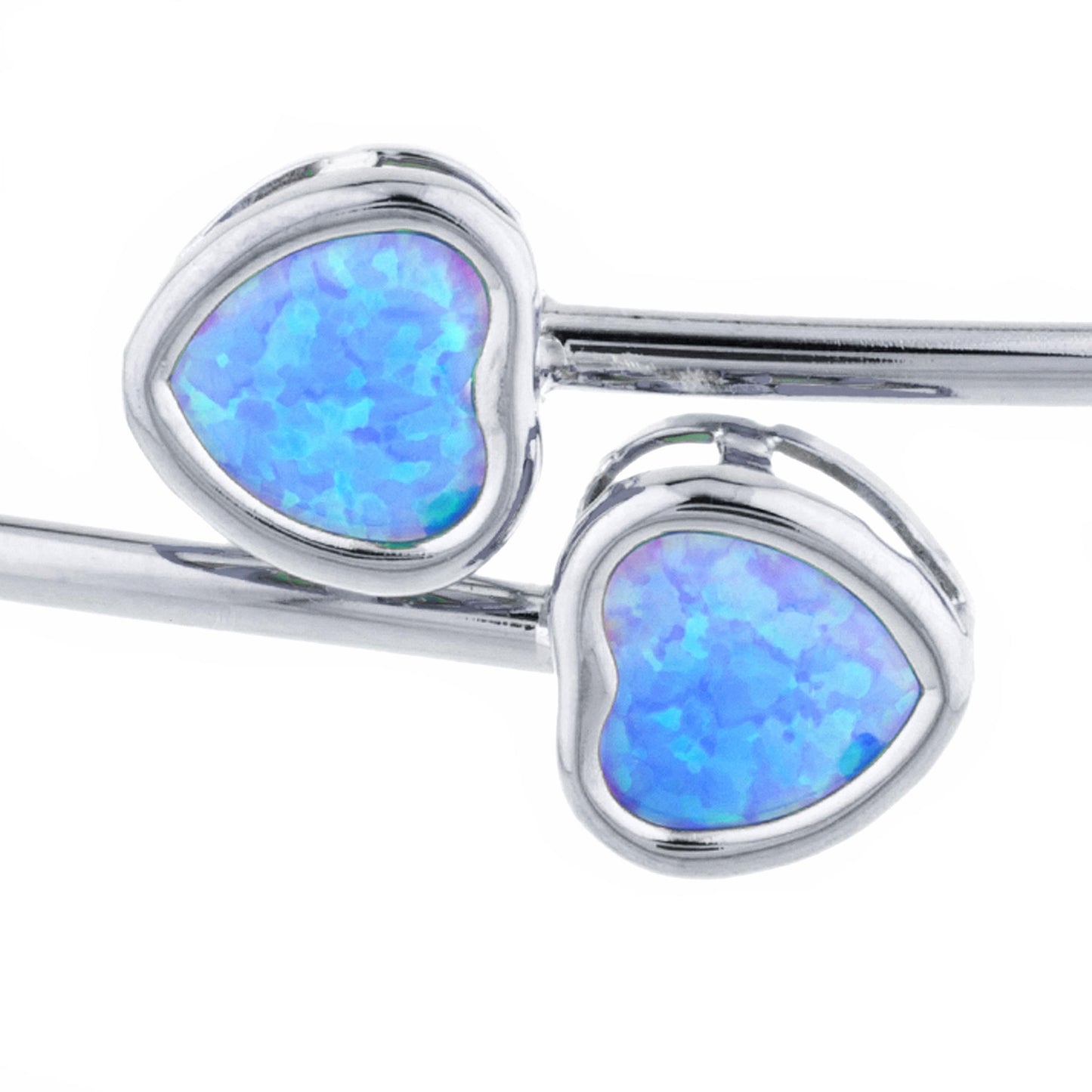 Blue Opal Heart Bezel Bangle Bracelet .925 Sterling Silver