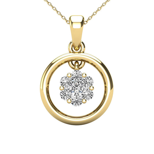 14Kt Yellow Gold Genuine Natural Diamond Floating Round Pendant Necklace