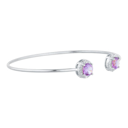 14Kt Gold Amethyst & Diamond Round Bangle Bracelet