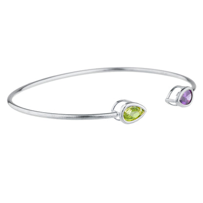 14Kt Gold Alexandrite & Peridot Pear Bezel Bangle Bracelet