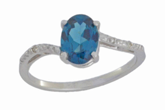 14Kt White Gold London Blue Topaz & Diamond Oval Ring