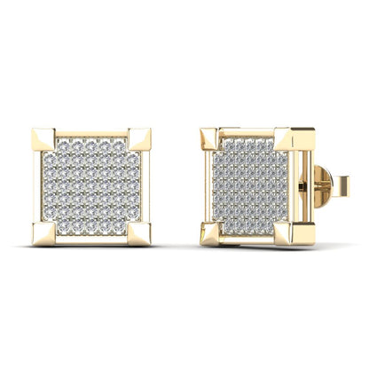 14Kt Yellow Gold 0.30 Ct Genuine Natural Diamond Square Stud Earrings