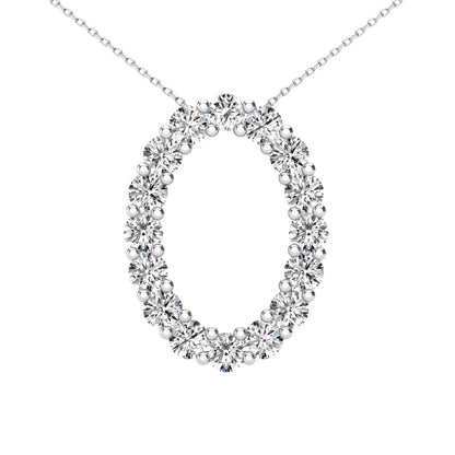 14Kt White Gold 0.36 Ct Genuine Natural Diamond Open Oval Design Pendant Necklace