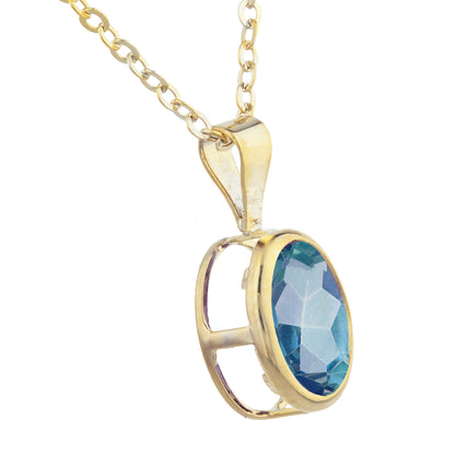 14Kt Gold Natural Blue Mystic Topaz Oval Bezel Pendant Necklace