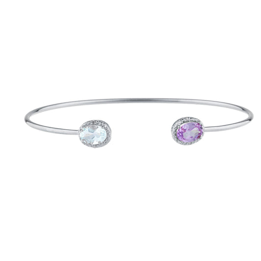 Genuine Aquamarine & Alexandrite Diamond Bangle Oval Bracelet .925 Sterling Silver Rhodium Finish