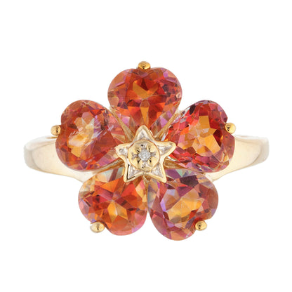 14Kt Gold Natural Ecstasy Mystic Topaz & Diamond Heart Flower Design Ring