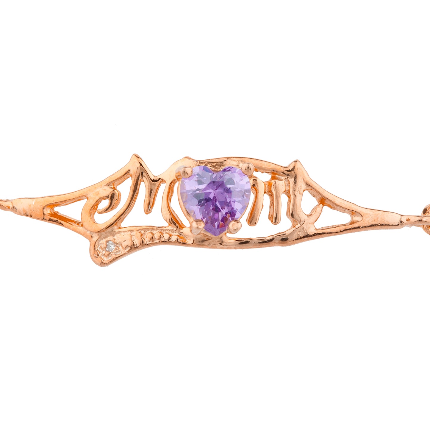 Amethyst & Diamond Heart Mom Bracelet 14Kt Rose Gold Plated Over .925 Sterling Silver