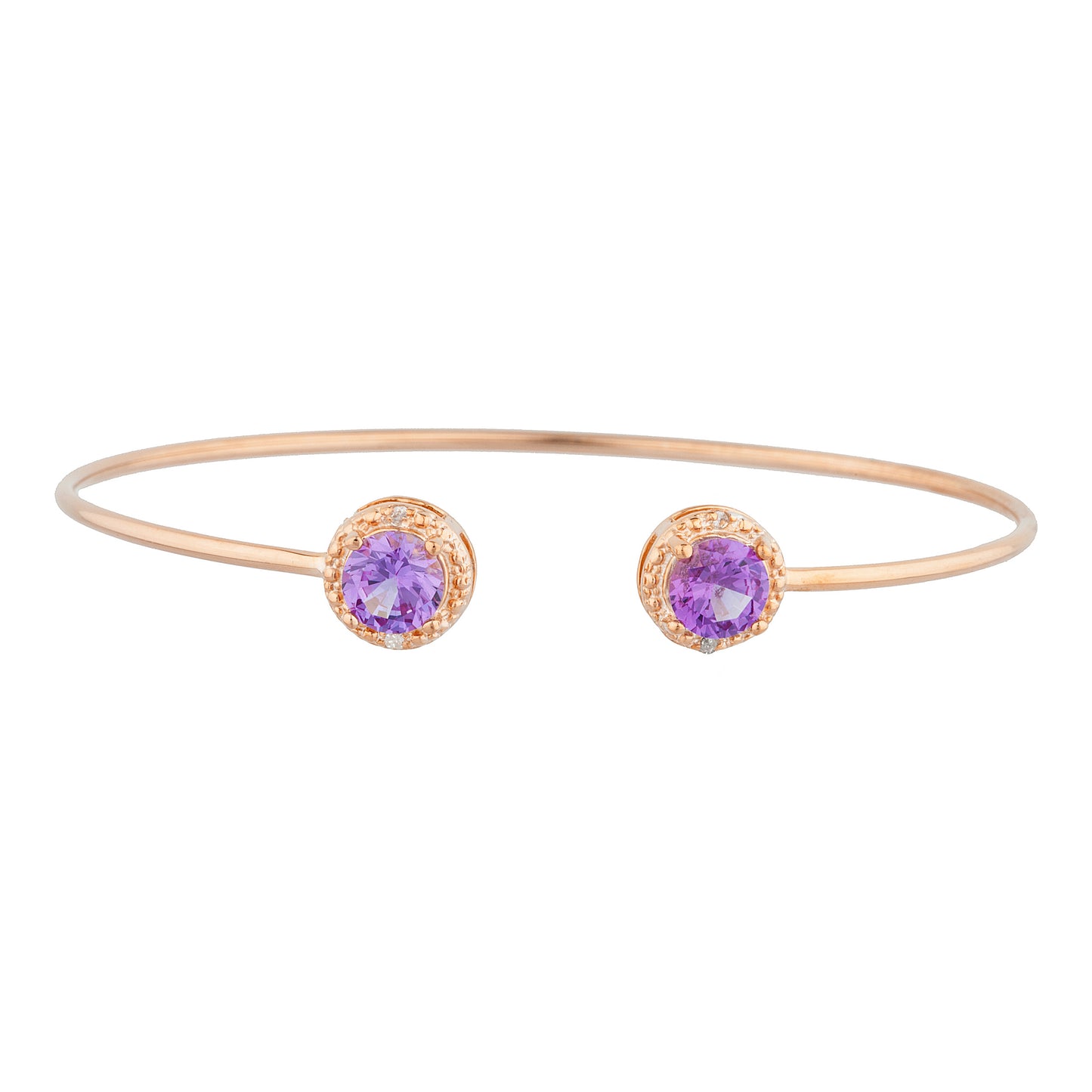 14Kt Rose Gold Plated Alexandrite & Diamond Round Bangle Bracelet