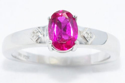 1 Ct Created Ruby & Diamond Oval Ring .925 Sterling Silver Rhodium Finish