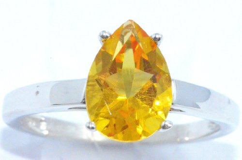 2 Ct Citrine Pear Ring .925 Sterling Silver Rhodium Finish