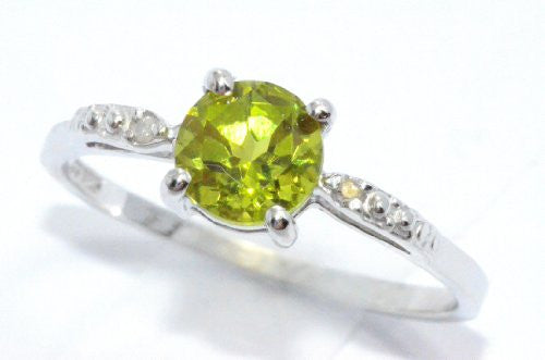 1 Ct Peridot & Diamond Round Ring .925 Sterling Silver Rhodium Finish