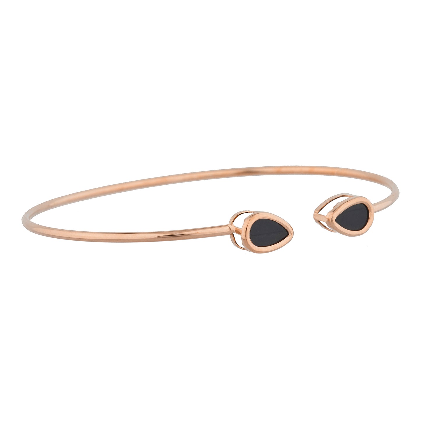 14Kt Rose Gold Plated Genuine Black Onyx Pear Bezel Bangle Bracelet