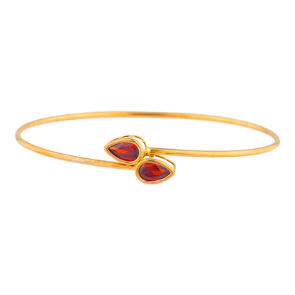 14Kt Gold Garnet Pear Bezel Bangle Bracelet