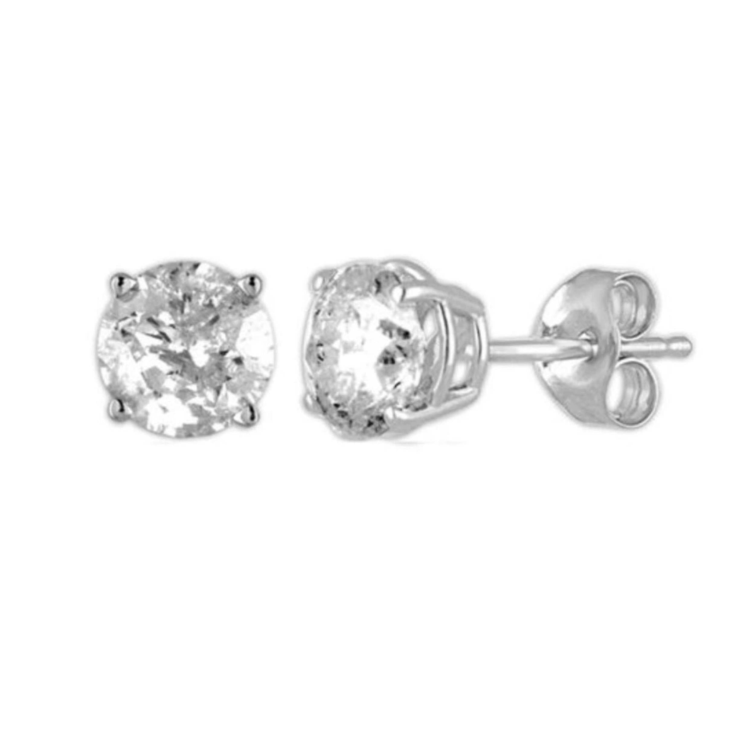 14Kt White Gold 1 Ct Genuine Natural Diamond Round Stud Earrings