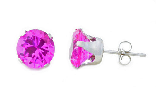 14Kt White Gold Pink Sapphire Round Stud Earrings