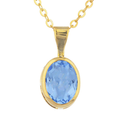 14Kt Gold Blue Topaz Oval Bezel Pendant Necklace