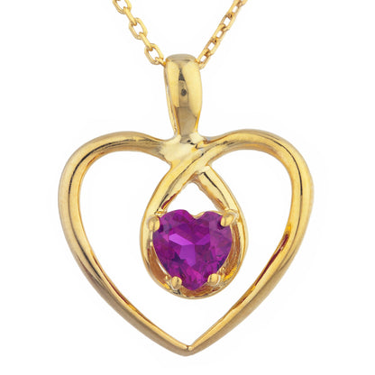 14Kt Gold Created Ruby Heart Design Pendant Necklace