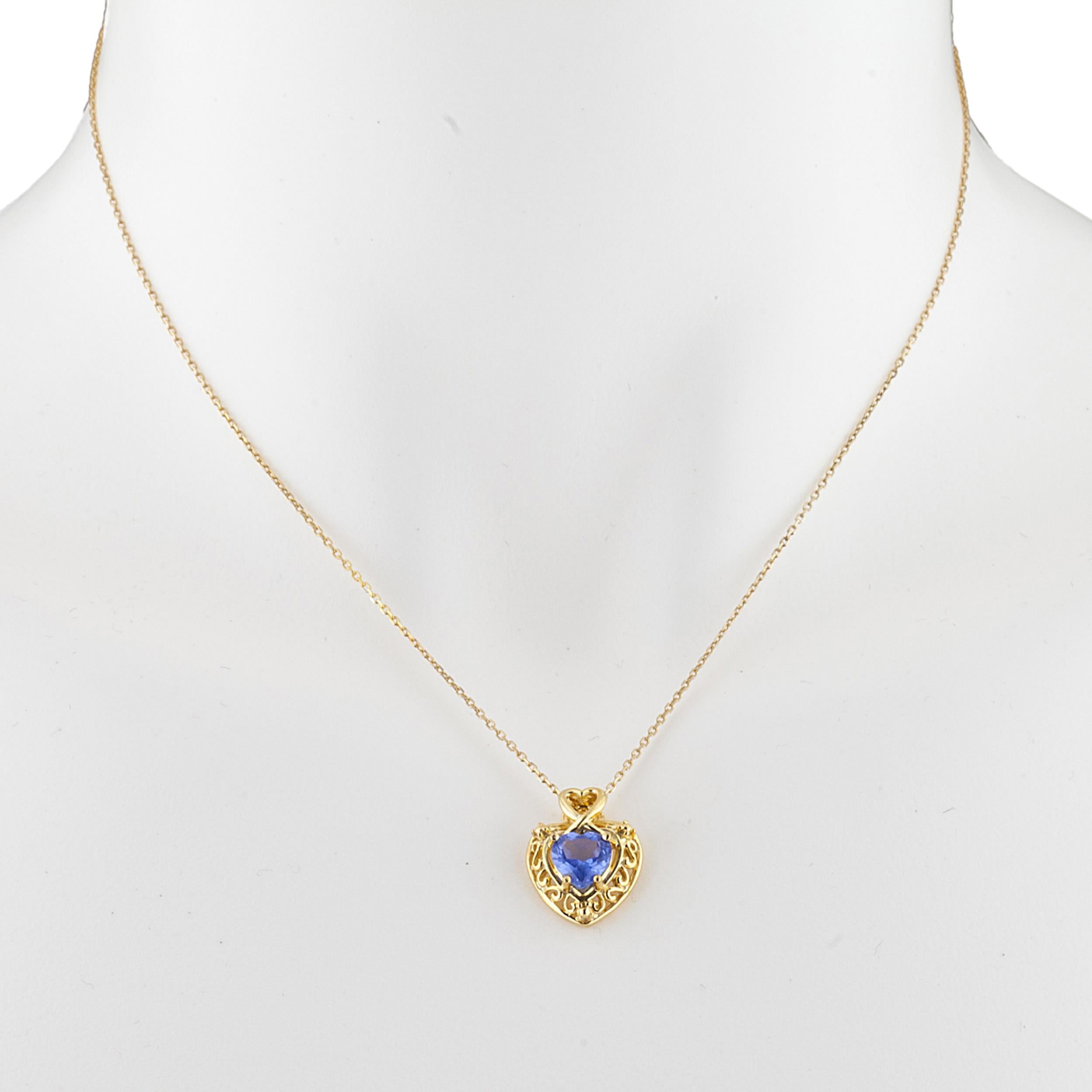 14Kt Gold Tanzanite Heart Design Pendant Necklace