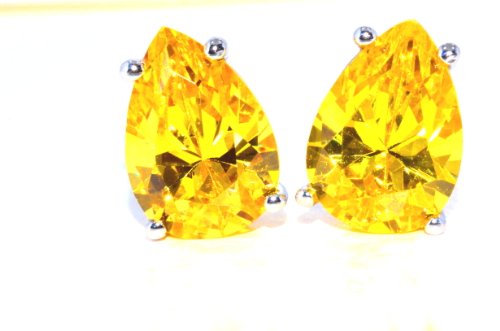 5 Ct Yellow Citrine Stud Pear Shape Earrings .925 Sterling Silver