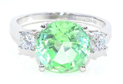 4 Ct Green Sapphire & White Topaz Round Ring .925 Sterling Silver Rhodium Finish