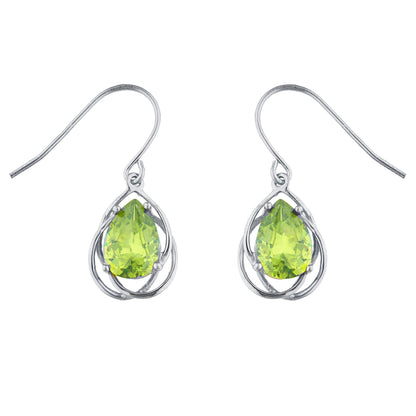 4 Ct Peridot Pear Teardrop Design Dangle Earrings .925 Sterling Silver