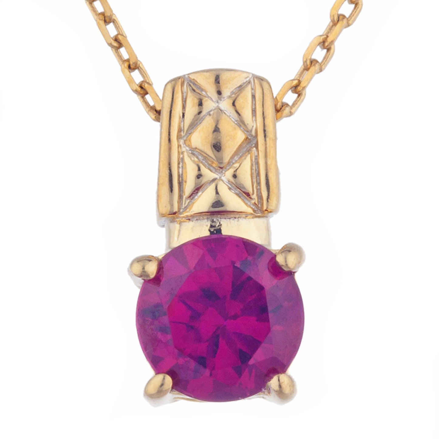 14Kt Yellow Gold Plated Created Ruby Round Design Pendant