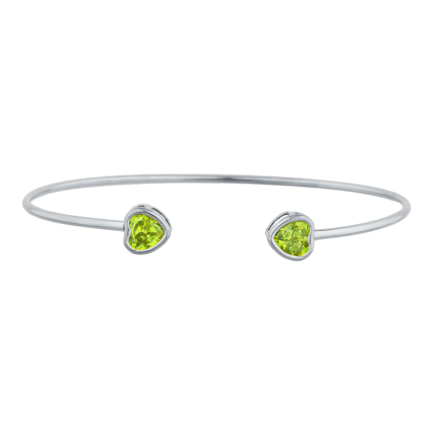 2 Ct Peridot Heart Bezel Bangle Bracelet .925 Sterling Silver