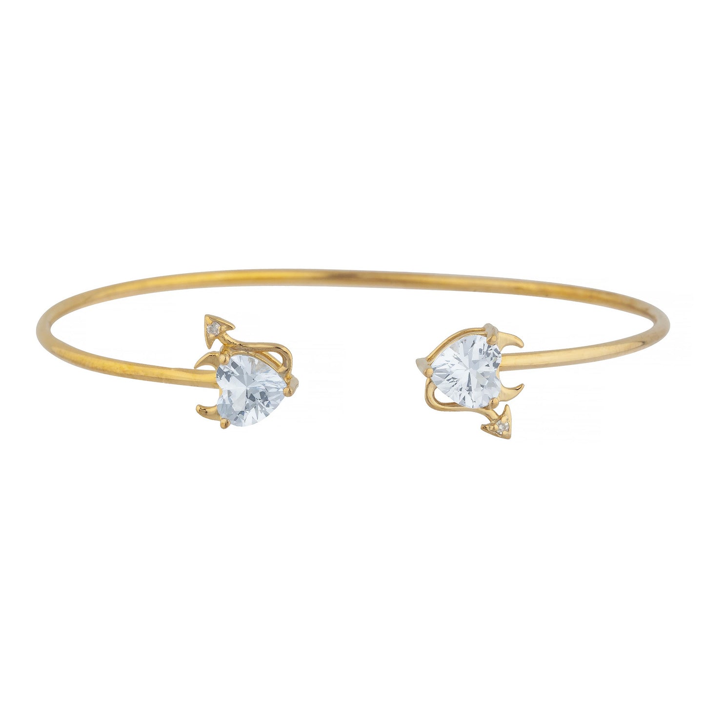 14Kt Gold Zirconia & Diamond Devil Heart Bangle Bracelet