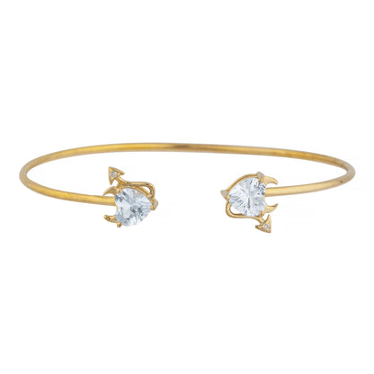 14Kt Gold Zirconia & Diamond Devil Heart Bangle Bracelet