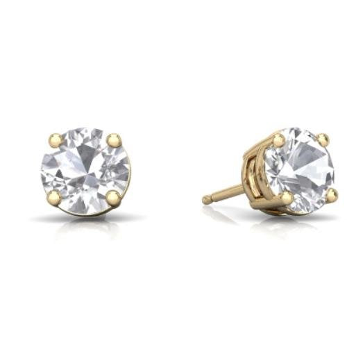 2 Ct White Sapphire Round Stud Earrings 14Kt Yellow Gold