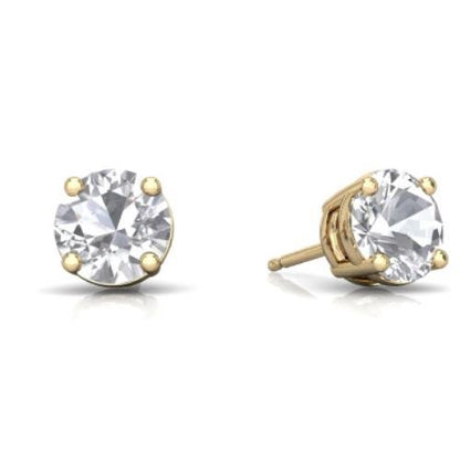 2 Ct White Sapphire Round Stud Earrings 14Kt Yellow Gold