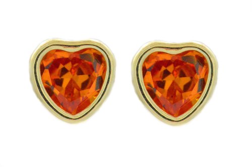 14Kt Yellow Gold Citrine Heart Bezel Stud Earrings