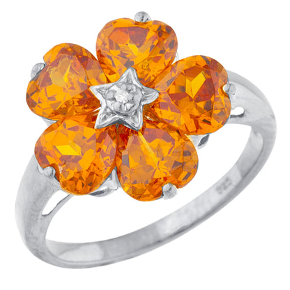 14Kt Gold Orange Citrine & Diamond Heart Flower Design Ring