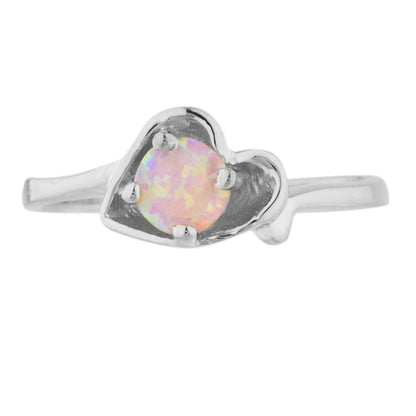 14Kt Gold Pink Opal Round Heart Ring