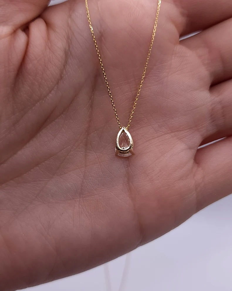 14Kt Gold Zirconia Teardrop Necklace Pendant